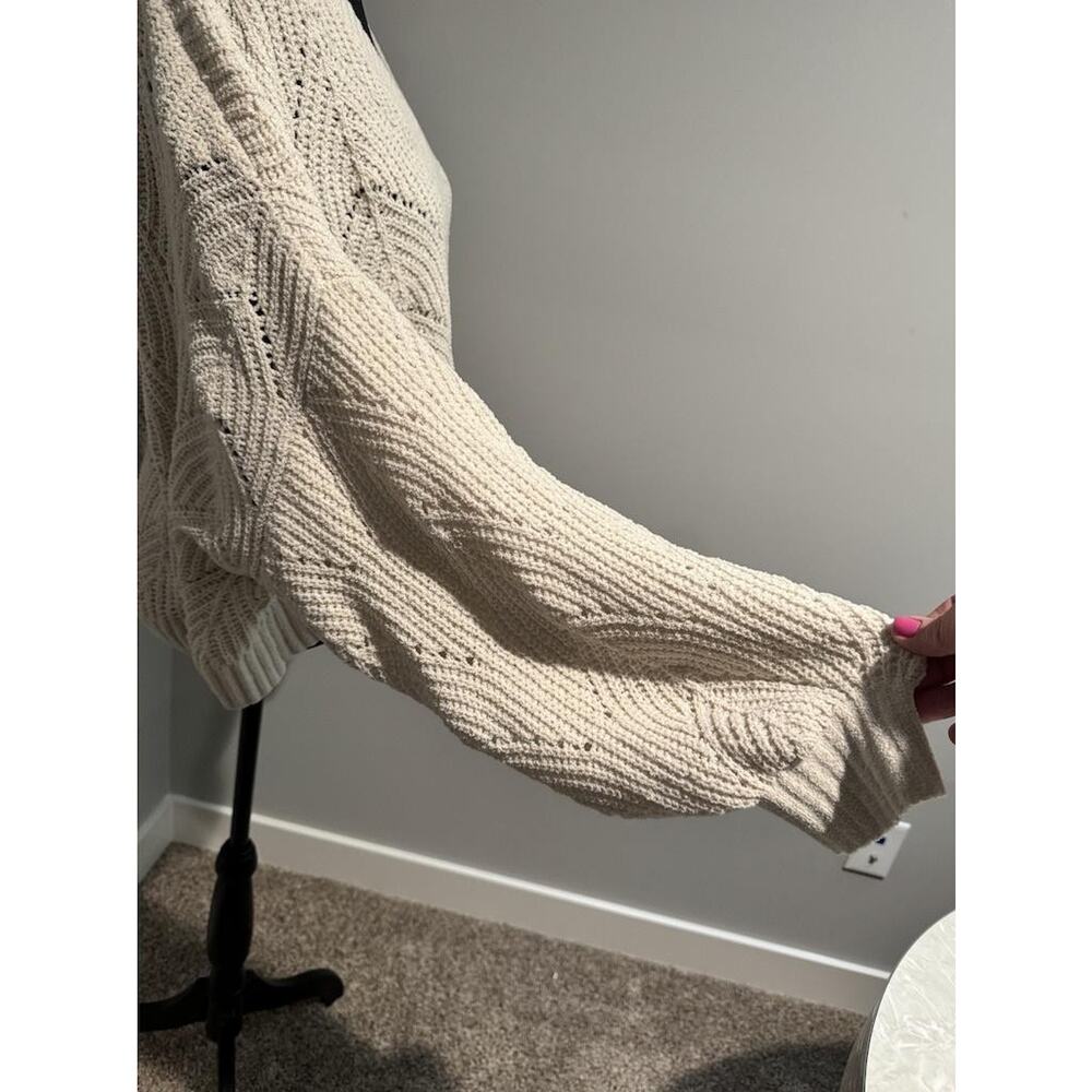American Eagle Outfitters Sweater Womens Large White Open Knit V Neck Dolman - Picture 5 of 8